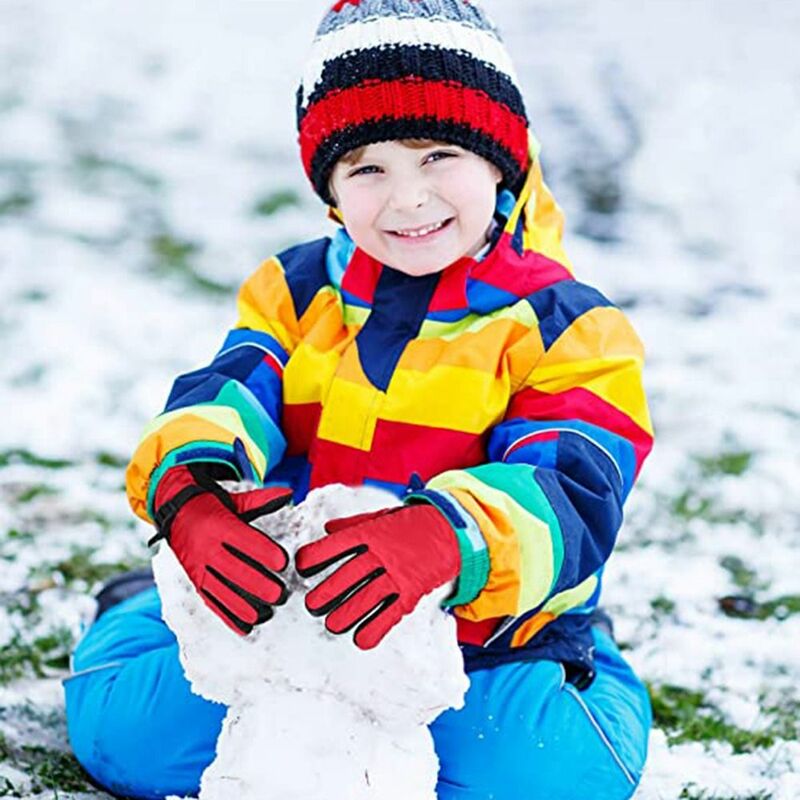 Sarung tangan Ski hangat untuk anak cowok cewek, sarung tangan hangat salju musim dingin, sarung tangan tahan angin tahan air tebal untuk anak-anak