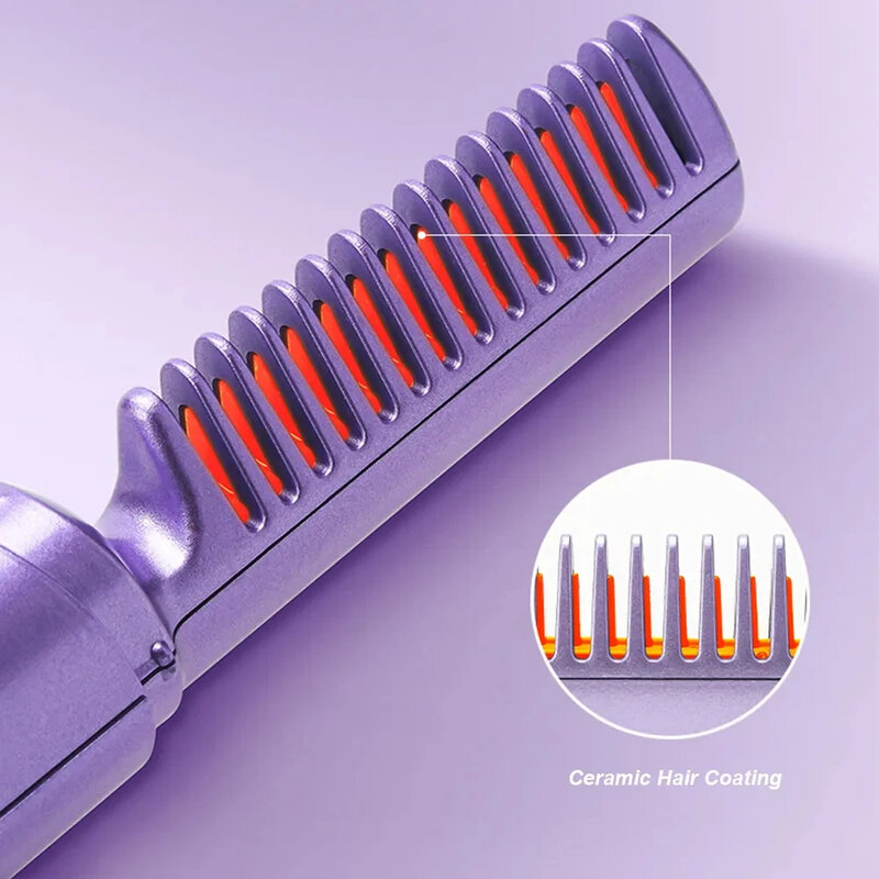 Sisir pengeriting pelurus rambut nirkabel portabel, alat catok pelurus rambut Ion negatif pemanasan cepat
