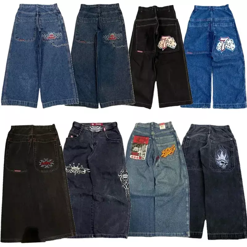 JNCO Y2K Straight Jeans Men Harajuku Hip Hop Embroidered High Quality Jeans Vintage Street Goth Men Women Casual Wide Leg Jeans