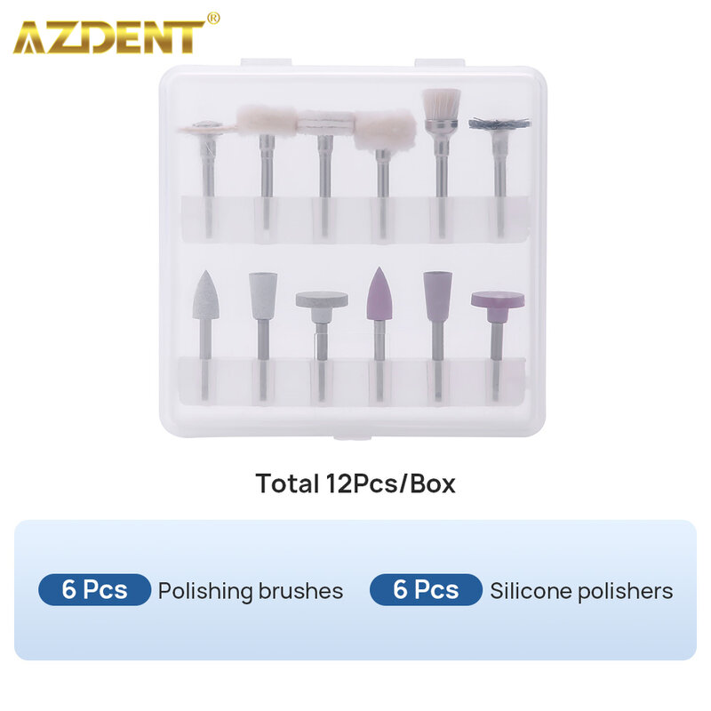 AZDENT 12 pz/scatola Kit di lucidatura composito dentale RA 2.35mm lucidatrice per lucidatura unghie a denti naturali in porcellana manipolo a bassa velocità