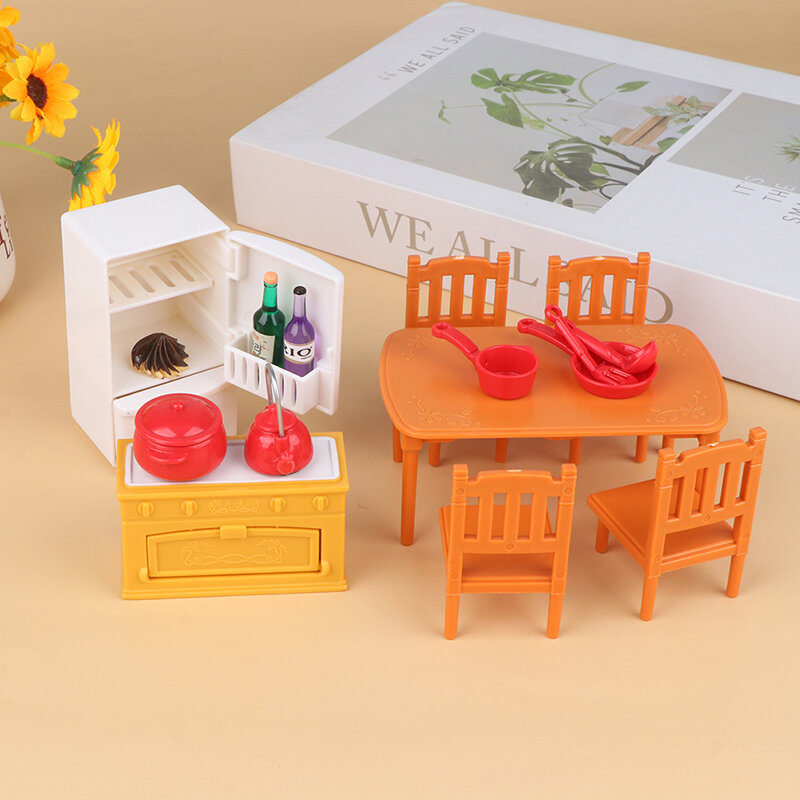 Dollhouse Miniature Dining Table Chair Set Doll House Kitchen Furniture Accessories Kitchen Decor Toys Gift
