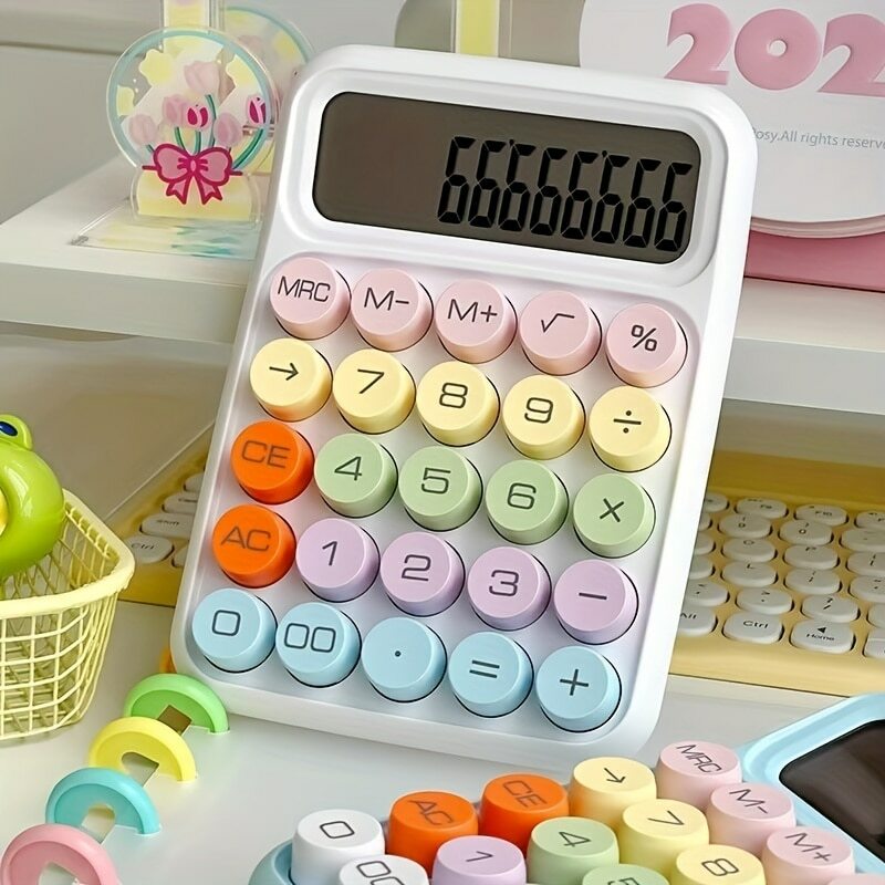 Calculadora de teclado mecânico bonito Candy Color, Papelaria Desktop, Escritório, 12 dígitos, 1pc