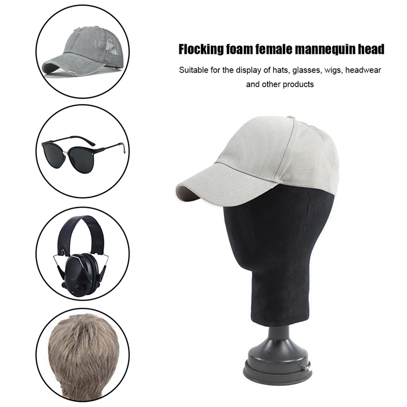 Cabeza de Maniquí de espuma flocada, accesorios de fotografía, molde de cabeza de maniquí para adultos, pelucas, gafas, sombrero, soporte de exhibición negro