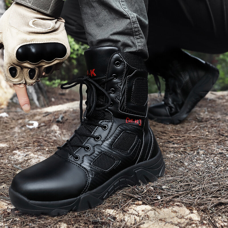 Bottes militaires légères en cuir imperméables pour hommes, bottes de rinçage, chaussures de travail dans le désert, force spéciale, grande taille, saut militaire, 2023