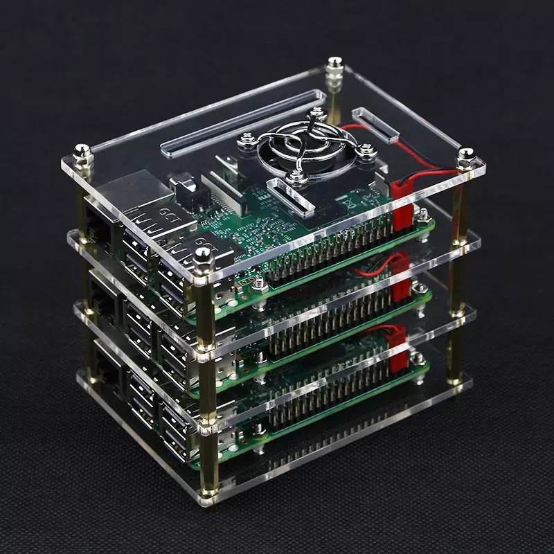 3-warstwowa obudowa akrylowa Raspberry Pi przezroczysta pokrywa pudełka wentylatory chłodzące dla Raspberry Pi 4B 3B 3B DIY Cluster