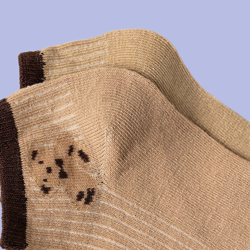 Kaus kaki pendek wanita, 5 pasang beruang Teddy lucu dengan mulut dangkal musim semi dan musim panas kasual cocok