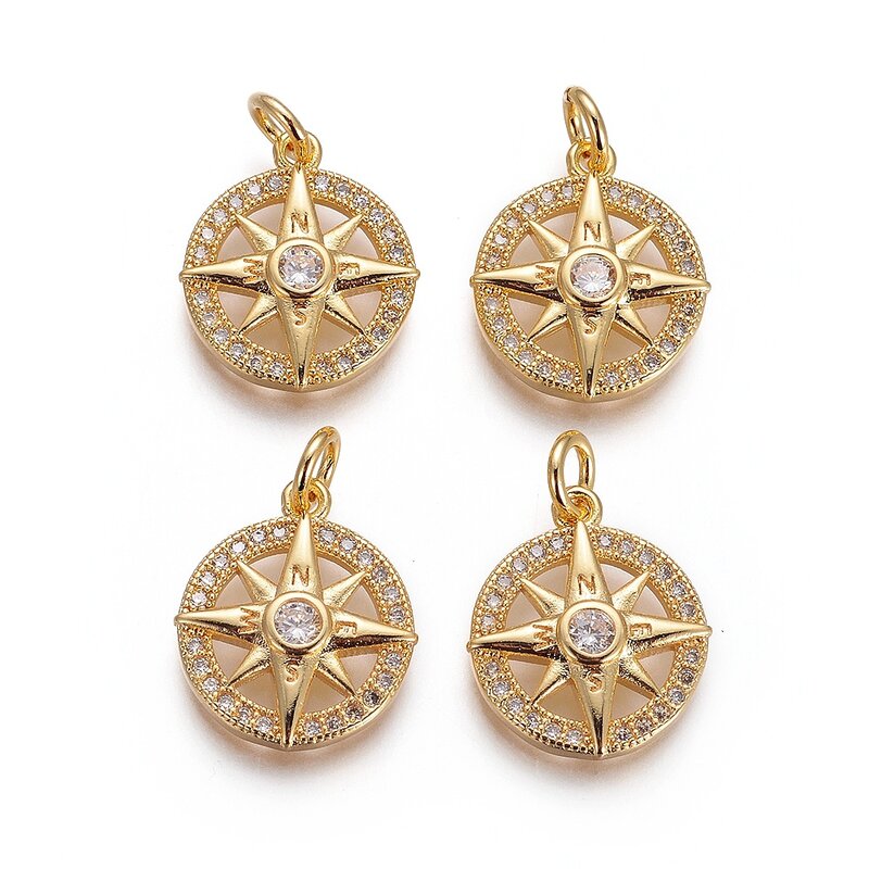 10pcs Hollow Compass Charms Brass Cubic Zirconia Pendants for Women Men Necklace Bracelet Making DIY Jewelry Findings 16x13x3mm