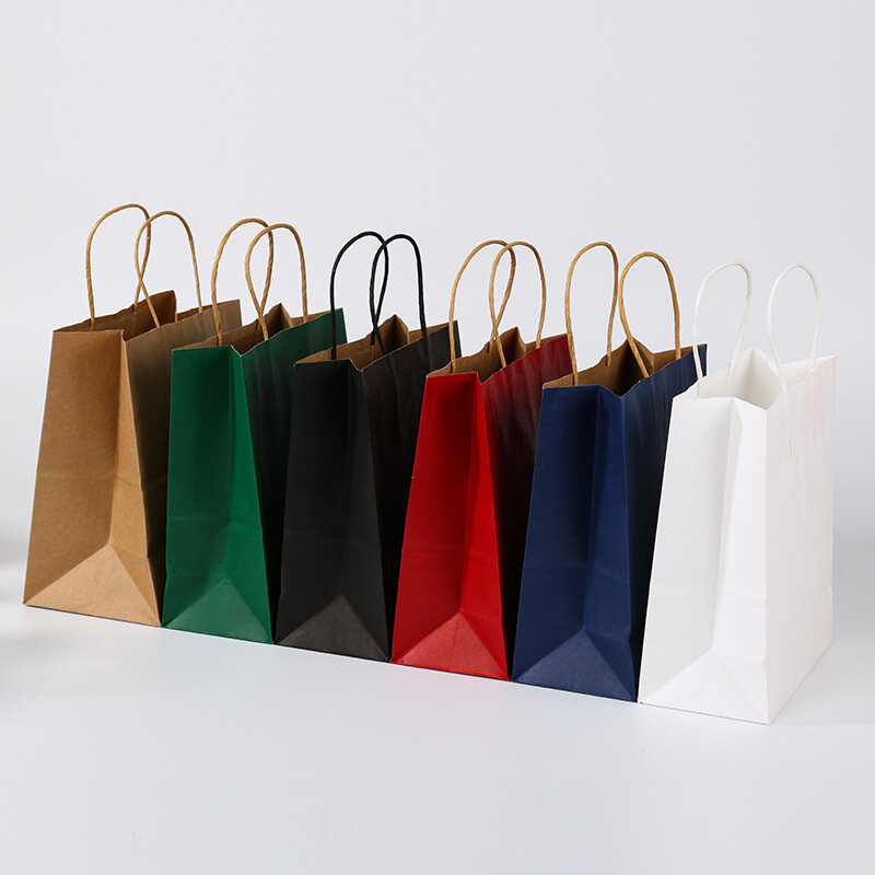 Tas kertas multifungsi DIY 10/30/50 buah dengan pegangan tas hadiah Festival tas belanja tas kemasan kertas kraft