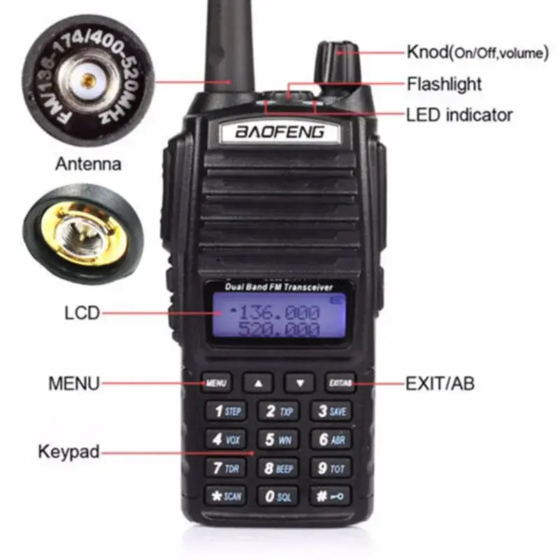 Baofeng-walkie-talkie UV-82 profesional, inalámbrico, FM, 5W, transmisor Dual, 136-147.400-480MHZ, adecuado para Camping,Hotel