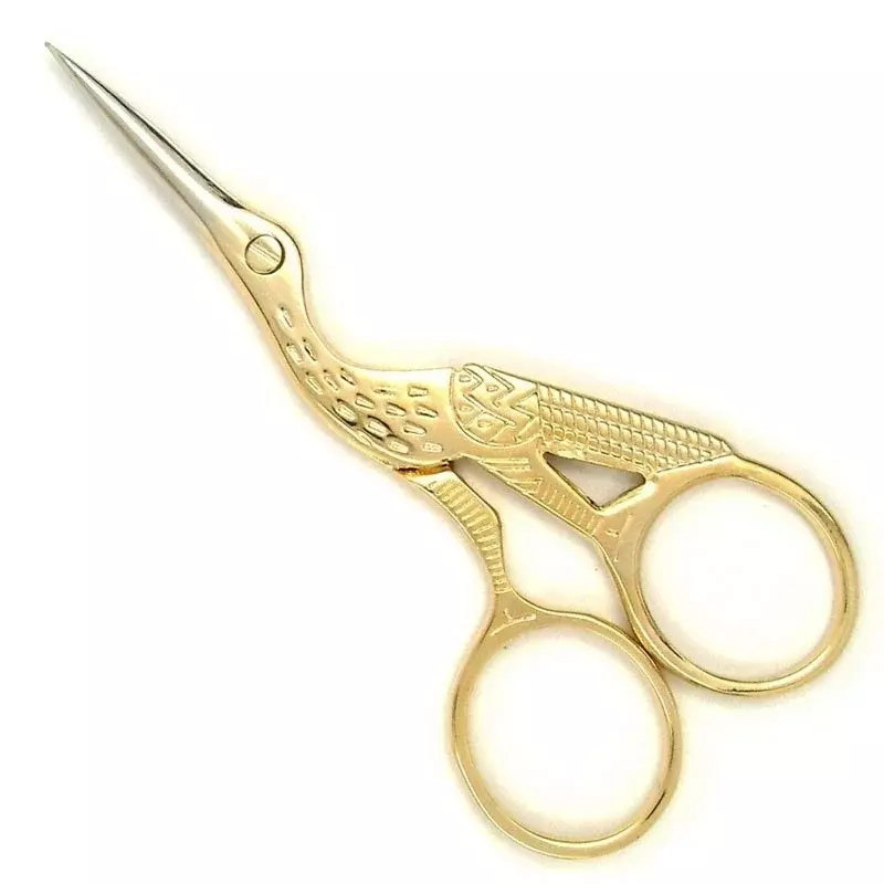 Gold Vintage Stork-Shaped Steel Scissors Craft Scissors Embroidery Sewing Trimming Dressmaking Shears Cross Stitch Carbon