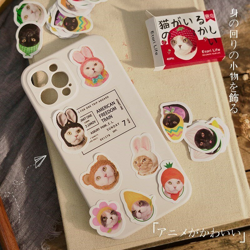 40 Pcs Small Size Cat Theme Stickers Decoration Cute Kitty Stickers Self-Adhesive Scrapbooking Stickers For Planners Diary 
