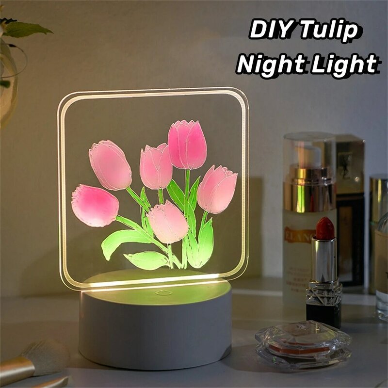 3D Tulip Lamp DIY Painting Tulip Light DIY Craft Lighting Colored Night Light Handmade Toy for Kids Girls Holiday Birthday Gifts