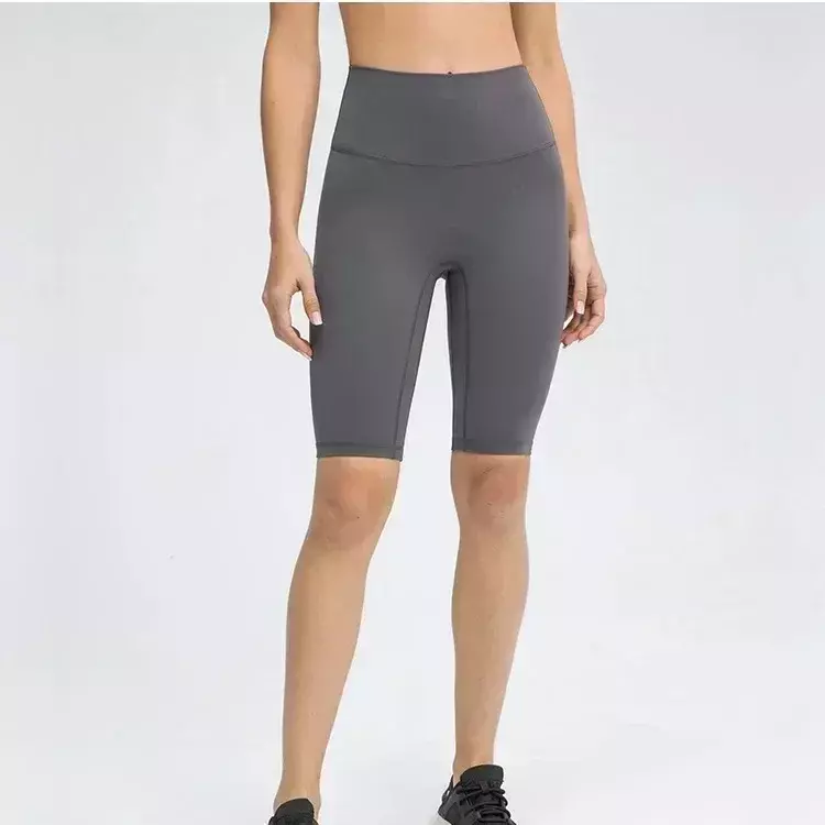 Shorts de ginástica de cintura alta com limão alinhado para mulheres, leggings de ioga escovadas macias, controle de barriga, treino esportivo sem costura frontal