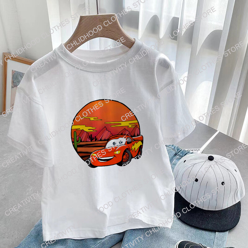 T-Shirt à Manches Courtes pour Enfant Garçon et Fille, Dessin Animé Disney Cars, Rains McQueen, Kawaii