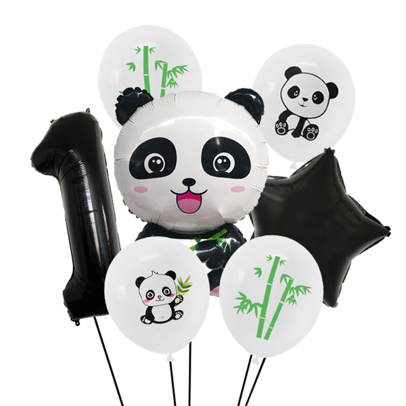 Juego de globos con número de lámina negra de animales de dibujos animados, estrella, Panda, decoración de fiesta de cumpleaños para niños, Baby Shower, 7 piezas por juego