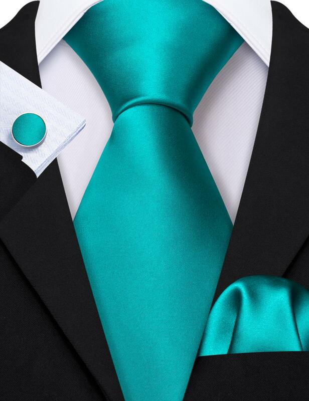 Barry Wang-Gravata de cetim lisa para homens, conjunto de abotoaduras Hanky, seda sólida turquesa suave, presente de casamento masculino