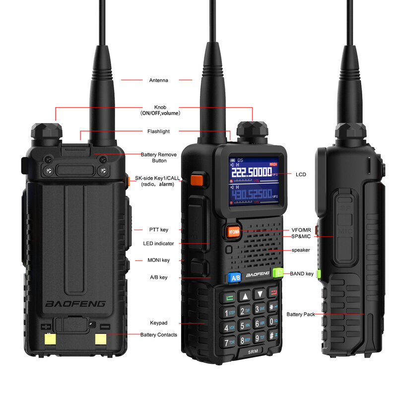 Baofeng 5RM 8W walkie talkie AM, multiband genggam pita penerbangan repeater Radio FM penerima amatir