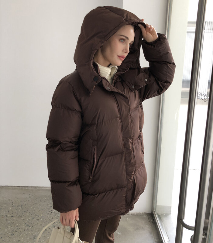 女性のための厚いパーカー,茶色と黒のジャケット,ファッショナブル,冬,2024