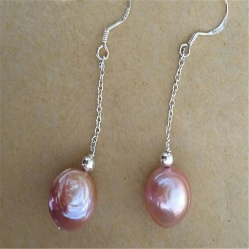 Freshwater pearls South Sea Baroque Purple Pearl Earrings Custom Teens Silver Everyday Casual Drop Stud Diamond Anniversary