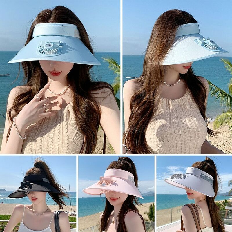 Breathable Fan Sun Hat Portable With Fan Wide Brim Visors UV Protection Travel Panama Cap Men Women