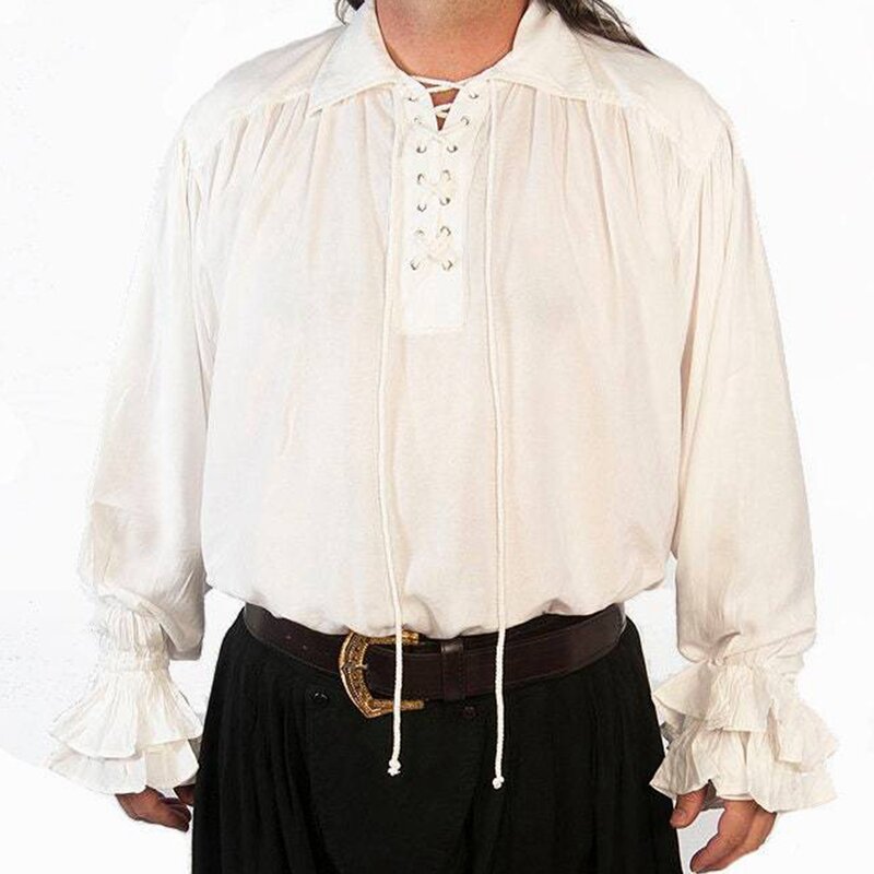 Camisa pirata de manga comprida masculina, camisas medievais steampunk, tops vintage
