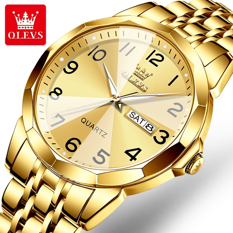 OLEVS 남녀공용 오리지널 쿼츠 시계, 숫자 다이얼, 럭셔리 커플 시계, 스테인레스 스틸 방수 패션 핸드 시계, 9970
