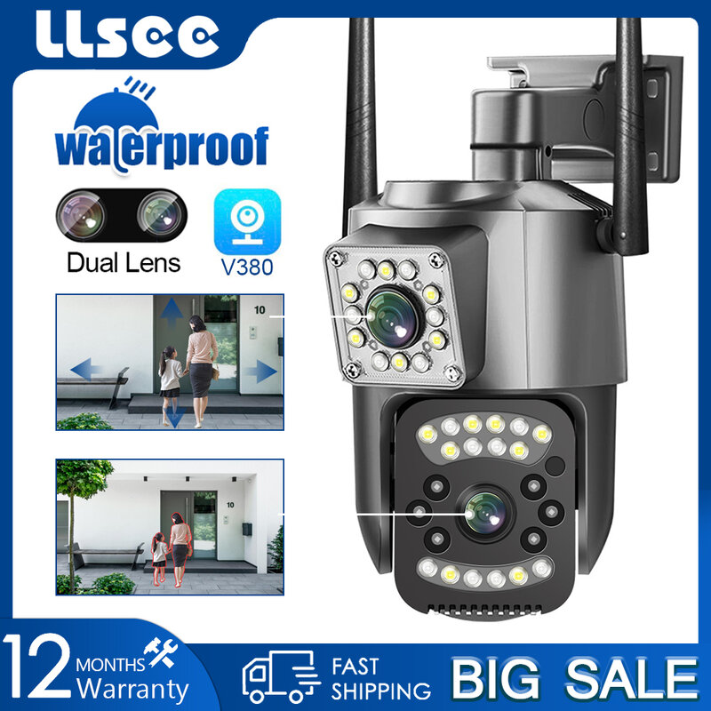 Llsee, 8mp, 4K, Wifi Camera, Dubbele Lens Outdoor Draadloze Ip Camera, Infrarood Nachtzicht, Ai Human Tracking, Cctv Camera