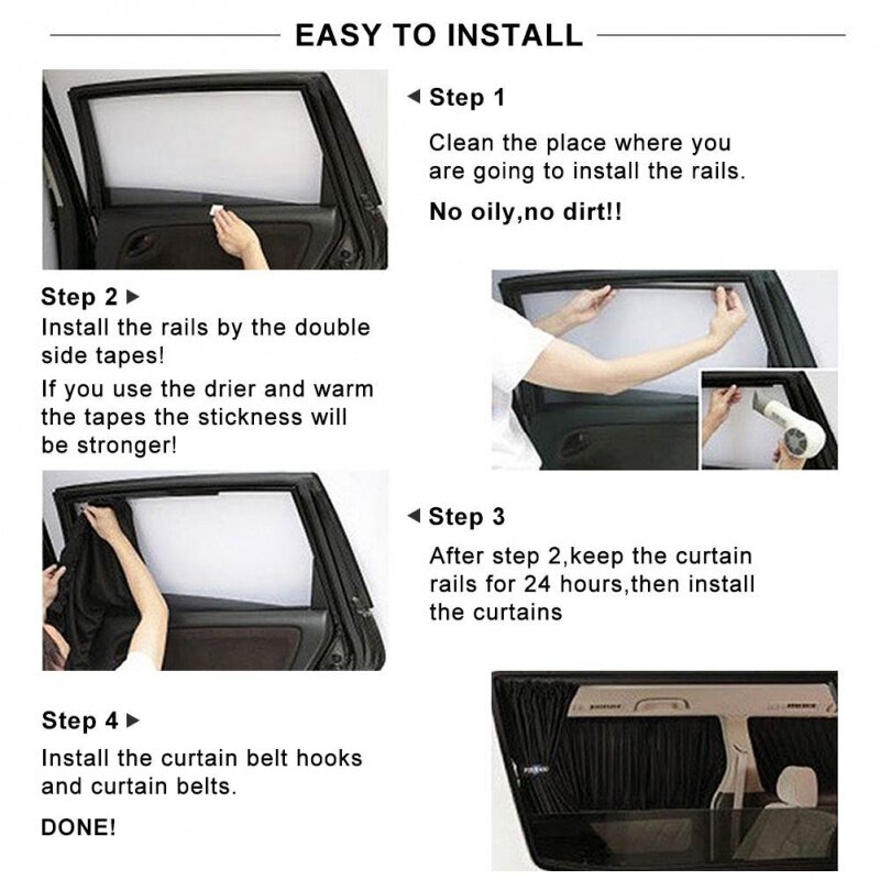 2pcs Universal Car Sun Shade Side Window Curtain Auto Foldable Uv Protection Black Pure Cloth Sun Visor Blinds Cover Car-Styling