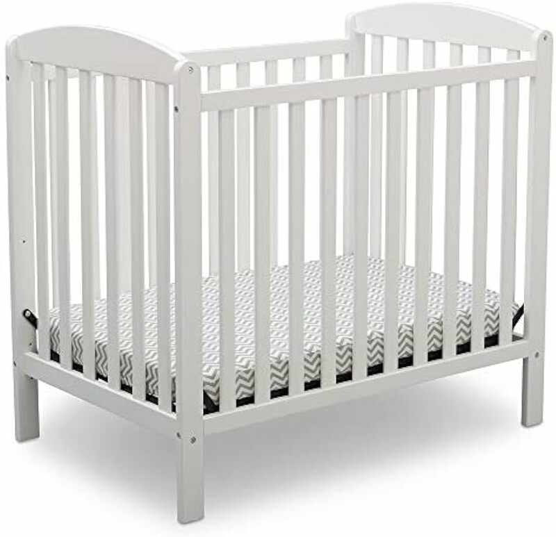 Emery Mini Convertible Baby Crib with 2.75-inch Mattress, Bianca White