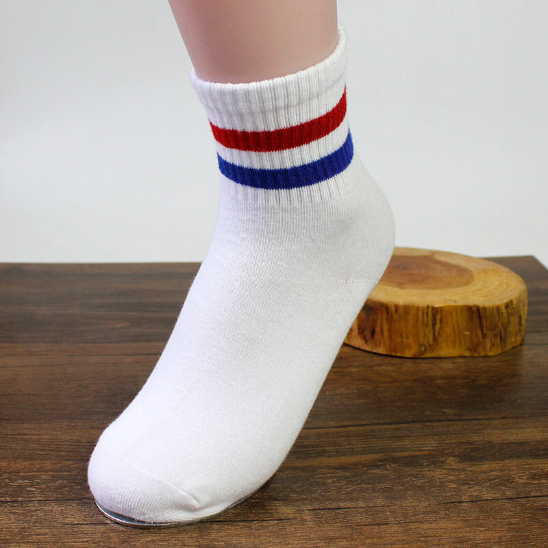 Парные спортивные носки для мужчин и женщин, однотонные дышащие, из чистого хлопка, редкие короткие носки средней длины, две бара, на лето