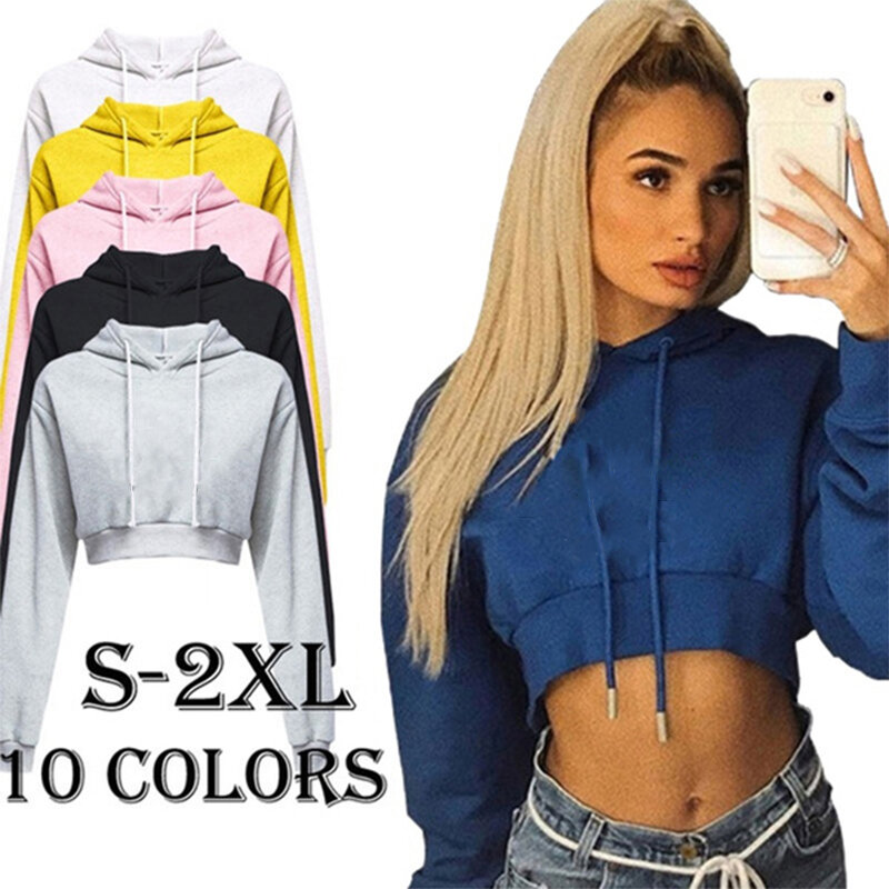 Mulheres colheita top hoodie casual de manga comprida com capuz curto camisola sexy culturas impressas blusas 10 cores