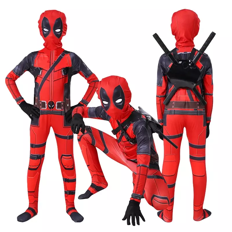 Deadpool Cosplay Costume infantil, macacão, máscara, bodysuit, super-herói, Halloween, Spider Man, adulto, crianças