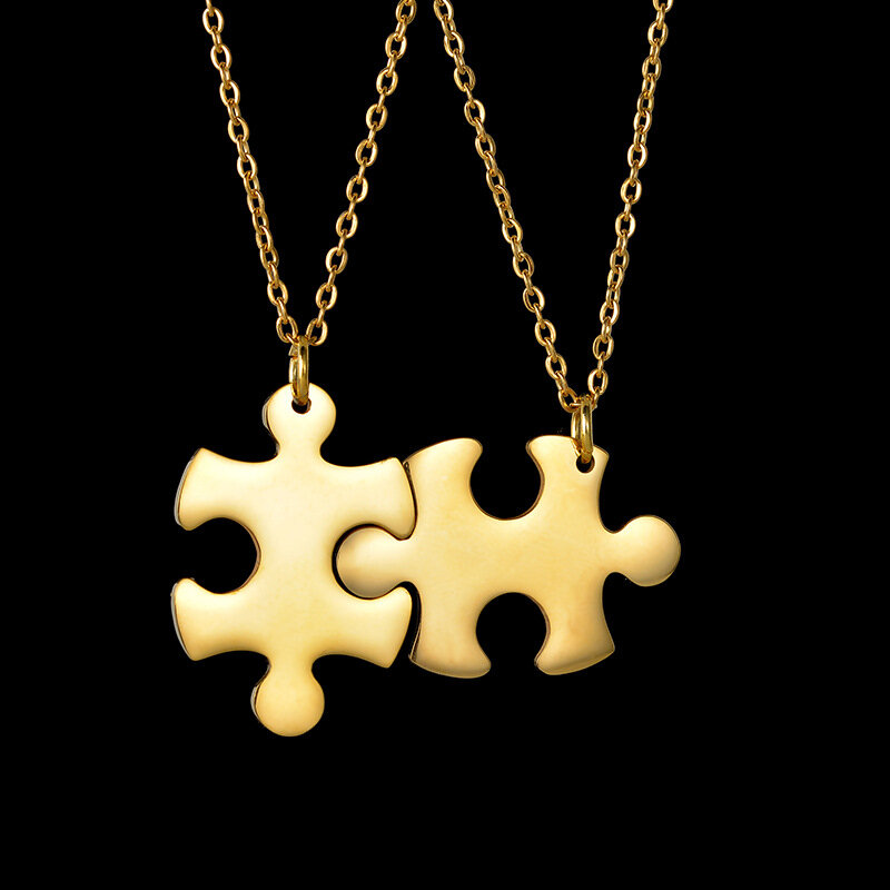 Collier pendentif puzzle noms personnalisés, bijoux en acier inoxydable, cadeau personnalisé