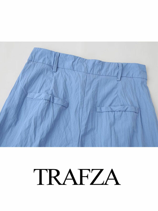 TRAFZA-Pantalones largos rectos para mujer, pantalón de pierna ancha, holgado, con hebilla oculta, elegante, para primavera, 2024