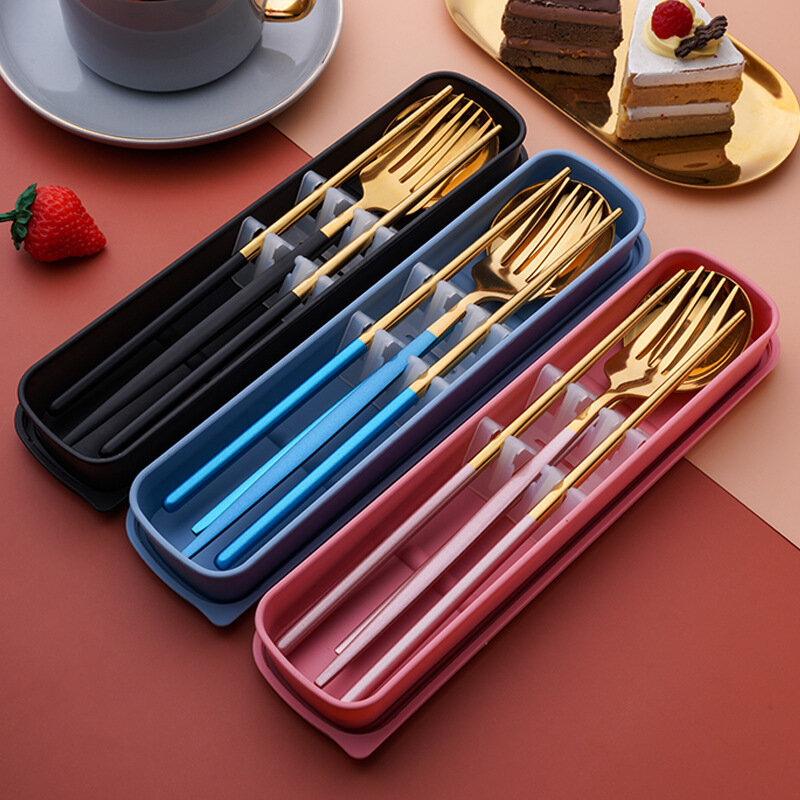 Stainless Steel Convenient Cutlery Set Three-piece Cutlery for Students to Work Travel Chopsticks Spoon and Fork dinner set
