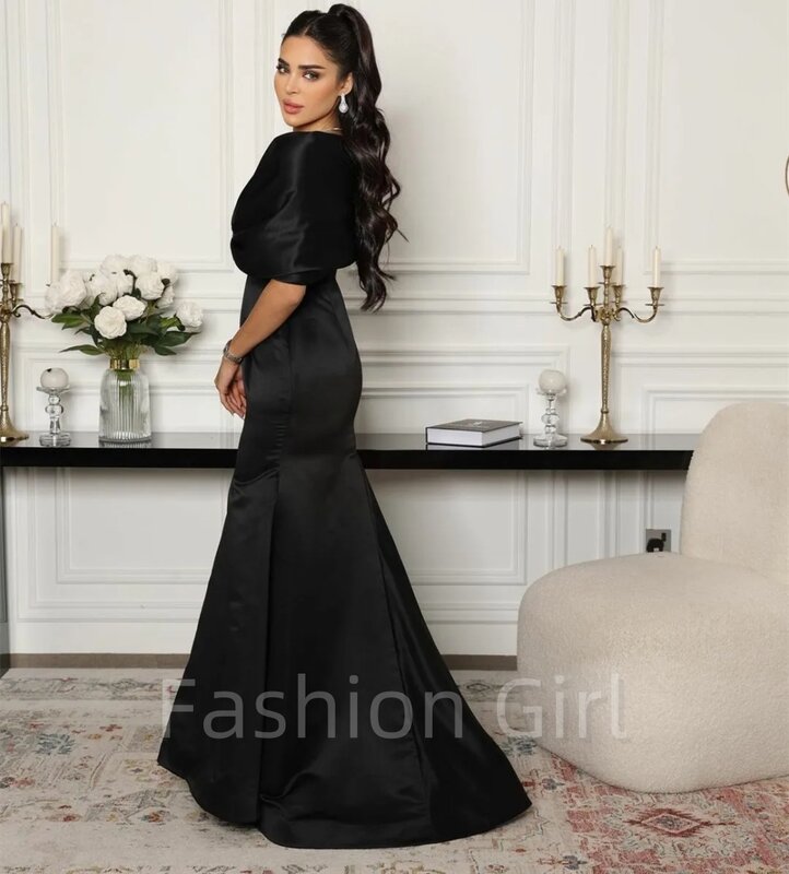Długie czarne suknie wieczorowe z odkrytymi ramionami w stylu Vintage satynowe zakładki syrenki do sukienka na studniówkę na długość podłogi dla kobiet na zamówienie