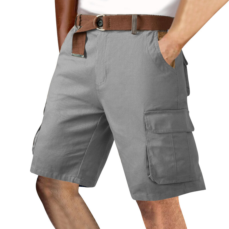 Shorts esportivos estilo cargo reto masculino com bolsos, shorts de jogging casual, deslocamento diário, caminhada ao ar livre, verão