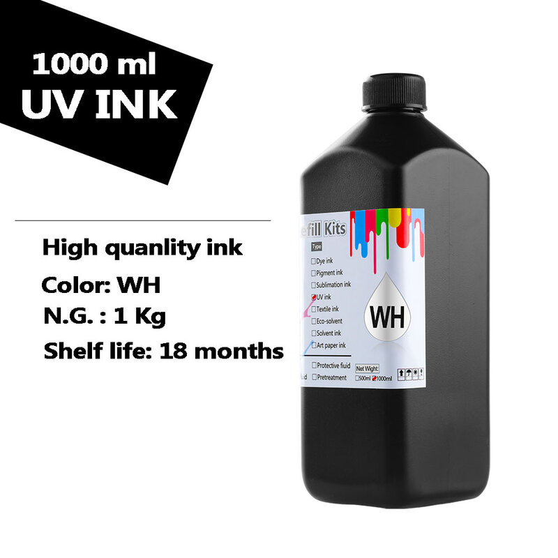 1000ml/botol Led tinta UV untuk Epson DX5 DX6 DX7 DX9 DX10 XP300 XP600 TX800 WF5110 WF7610 L800 L805 1390 R280 R290 R1800 printer