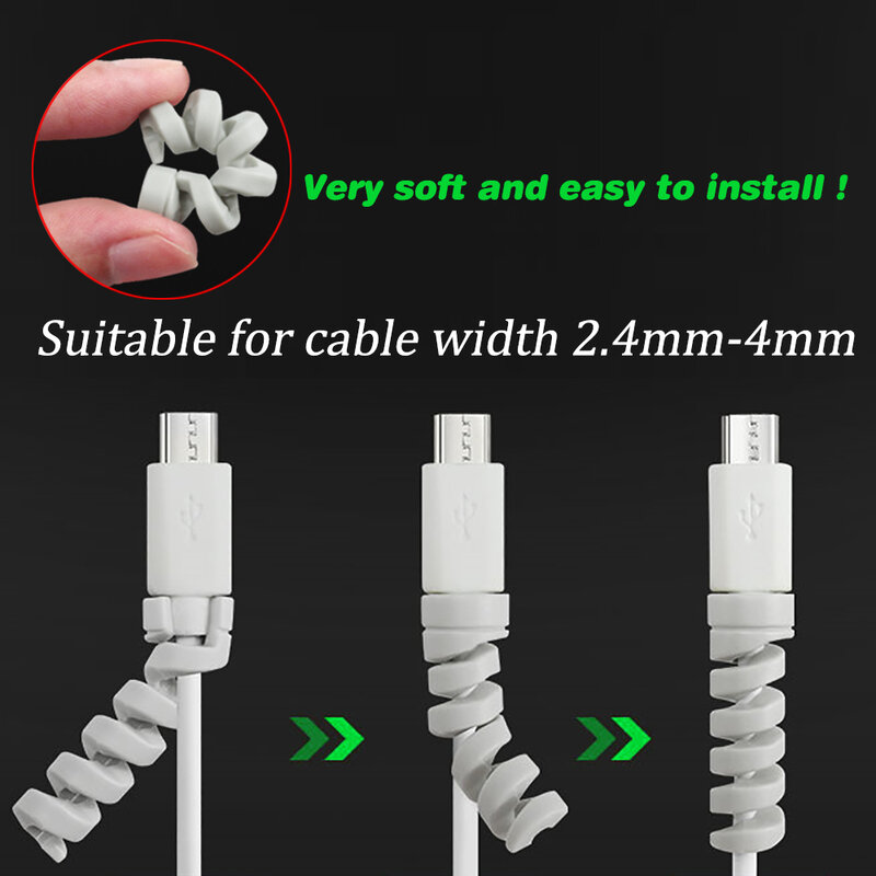 2/12Pcs Cable Protector Silicone Data Cable Spiral Winder Wire Cord Organizer Cover For Phone PC USB Charger Cable Cord Cover