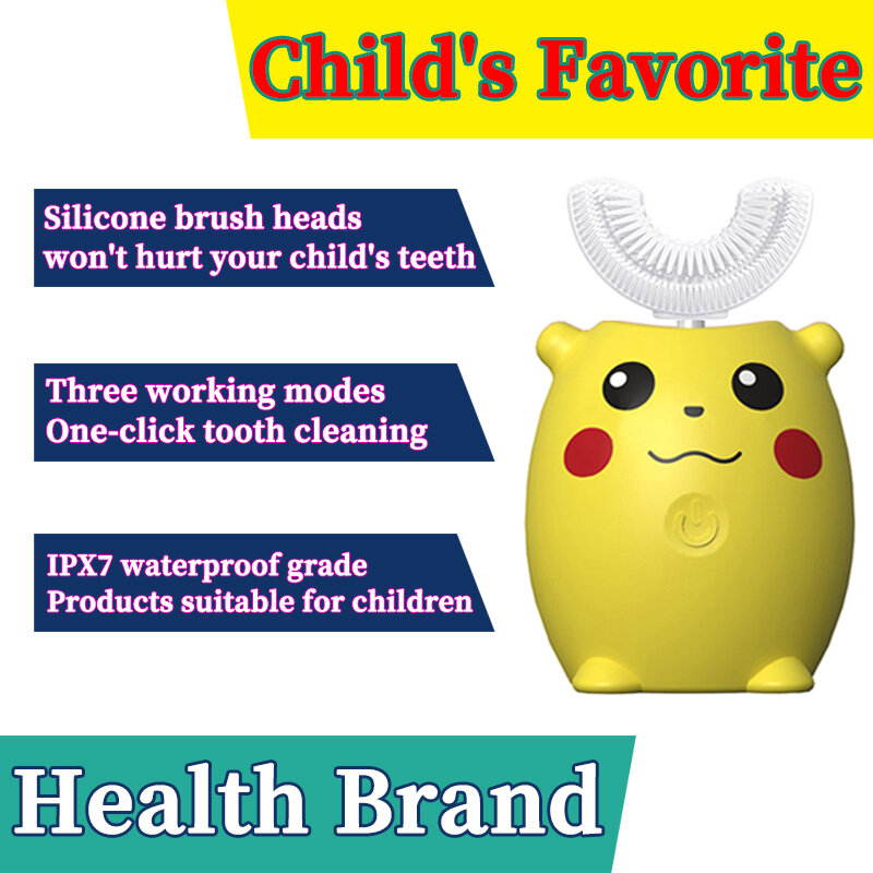 Escova de dentes de silicone macia para crianças, U Brush for Kids, Clareamento dos dentes, Criança dos desenhos animados