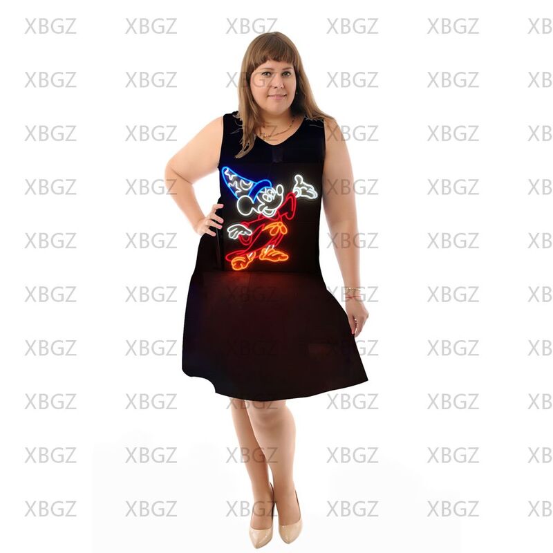 Gaun Ukuran Besar Seksi untuk Wanita 4xl 5xl 6xl Gaun Pantai Elegan Gemuk Minnie Mouse Wanita Cantik Mickey Musim Panas 2022 Boho Disney