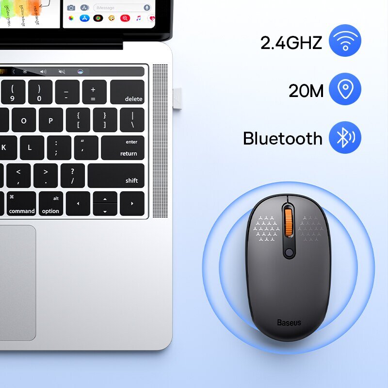 Baseus F01B Mouse nirkabel Bluetooth 5.0, Mouse 1600 DPI klik sunyi untuk MacBook Tablet Laptop PC Aksesori game