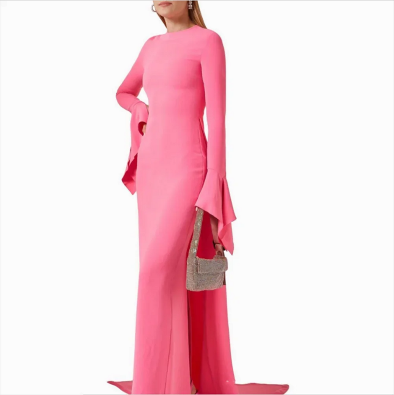 Saudi Arabia Dubai Party Dresses Ladies Prom Dresses Long Sleeves Zipper Back Evening Wedding Guests Special Evening Gowns