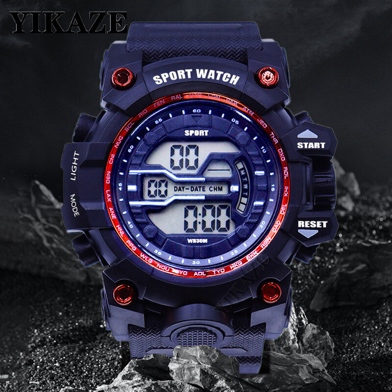 Часы YIKAZE мужские спортивные с хронографом, модные светящиеся цифровые водонепроницаемые повседневные наручные, в стиле милитари, для активного отдыха