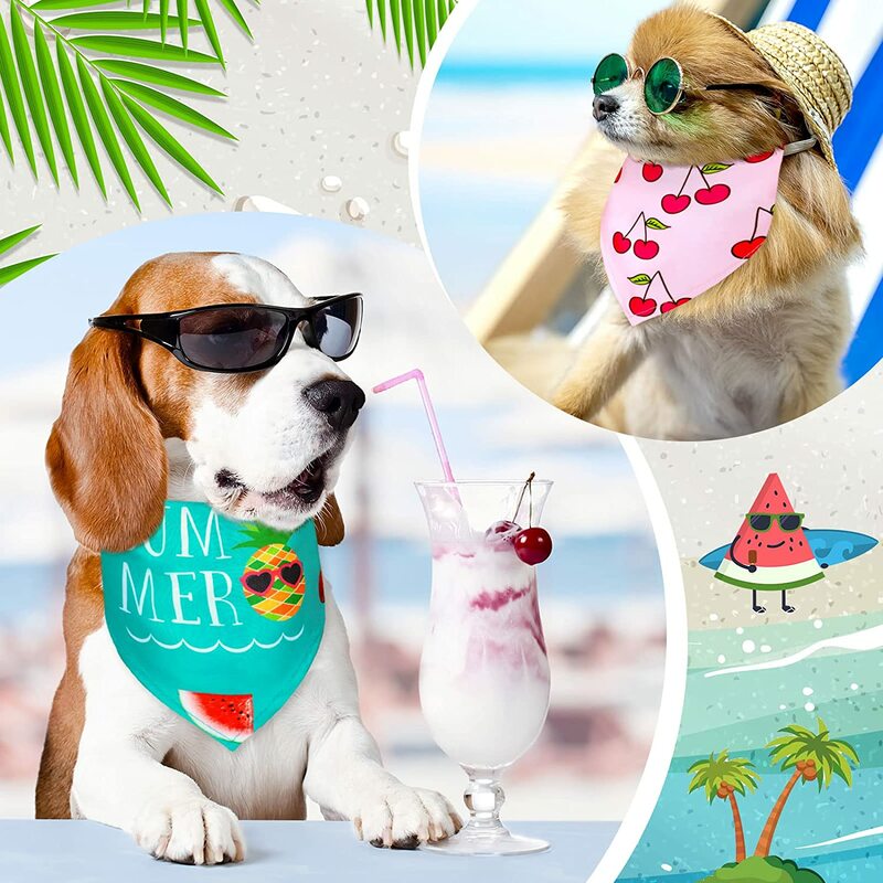 여름 하와이 개 반다나, 부드러운 삼각형 개 스카프, 폴리에스터 과일 반다나 꽃 패턴, 소형 중형 대형 애완 동물용, 50 팩