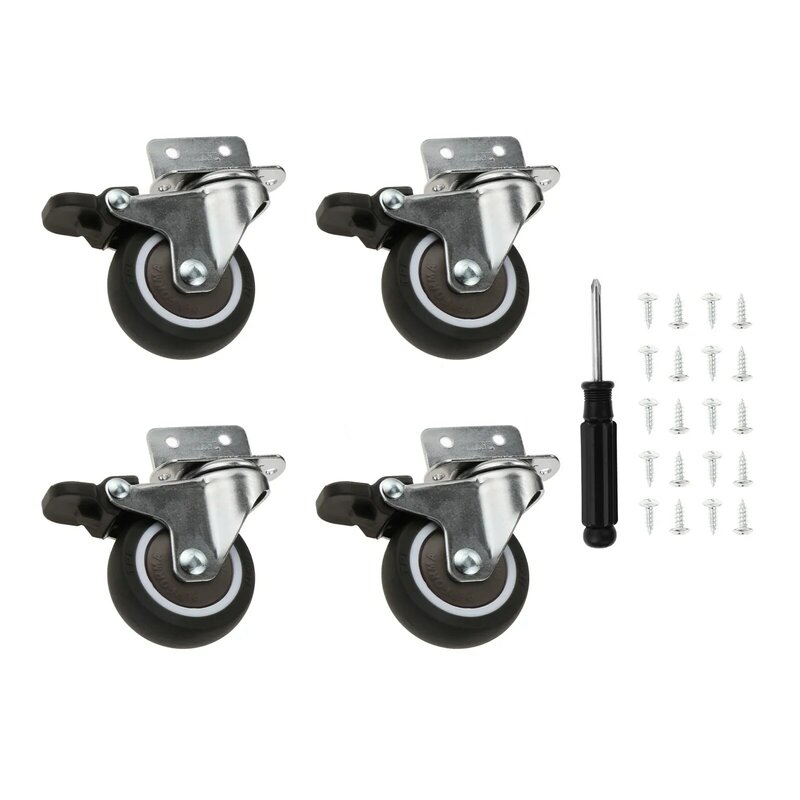 4pcs 2" TPE L-shaped Swivel Casters with Brake with Screws Screwdriver Mute Wheels 200Lbs Loading Capacity 360 Degree Rotation