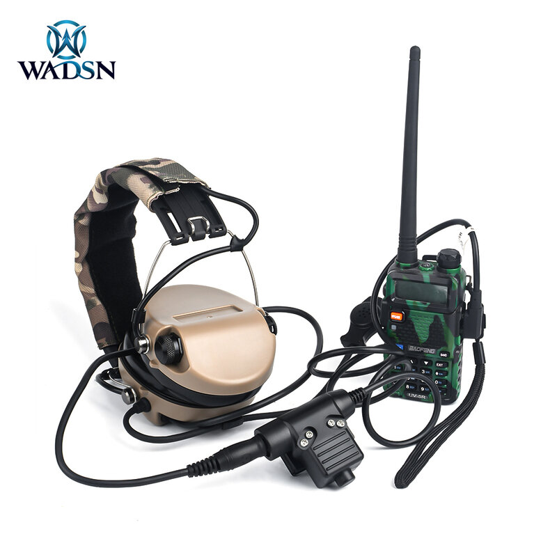 WADSN auriculares militares UP94 Kenwood PTT Fit, auriculares tácticos y Baofeng Radio, auriculares de caza, Cable de empuje para hablar, enchufe con botón