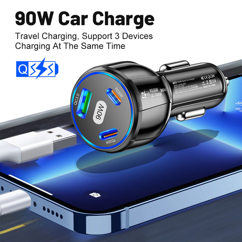 Carregador de carro USB tipo C PD Carregador de carregamento rápido no carro Para iPhone Xiaomi HUAWEI Samsung oneplus 14 13 12 pro moble carregador do telefone