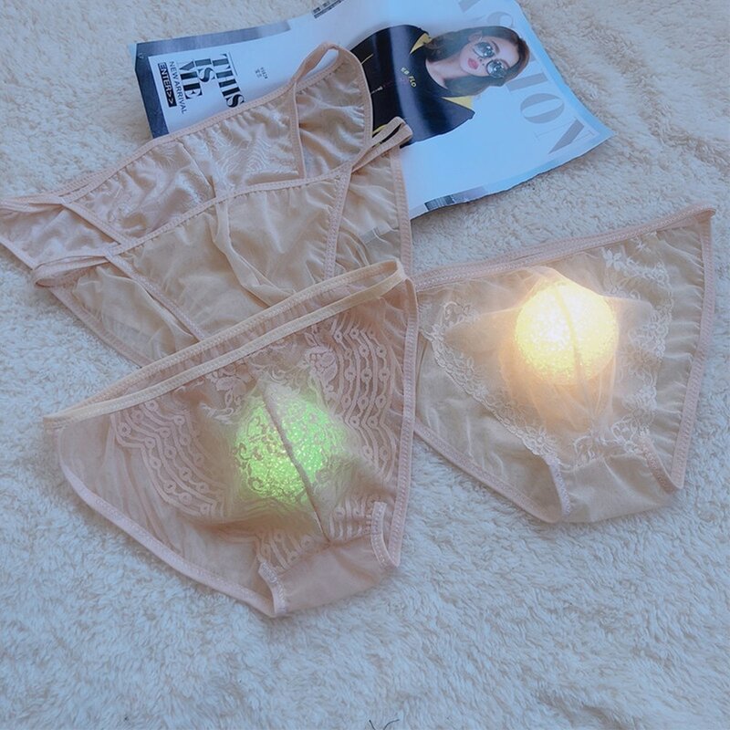 Slip transparent en maille de dentelle pour hommes, sous-vêtement sexy, poudres bombées, tongs de bikini, élasticité douce, caleçon respirant, lingerie d'été solide