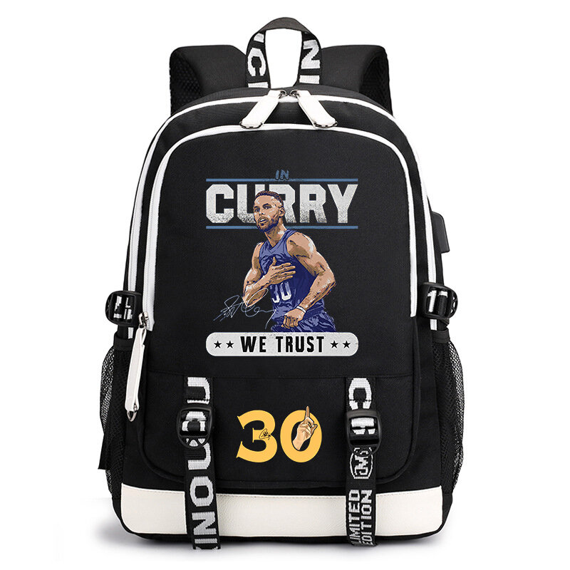 Curry avatar กระเป๋านักเรียนพิมพ์ลายอวาตาร์, กระเป๋าเป้สะพายหลัง USB กระเป๋าเดินทางกลางแจ้งสีดำเหมาะสำหรับเด็กผู้ชายและเด็กผู้หญิง